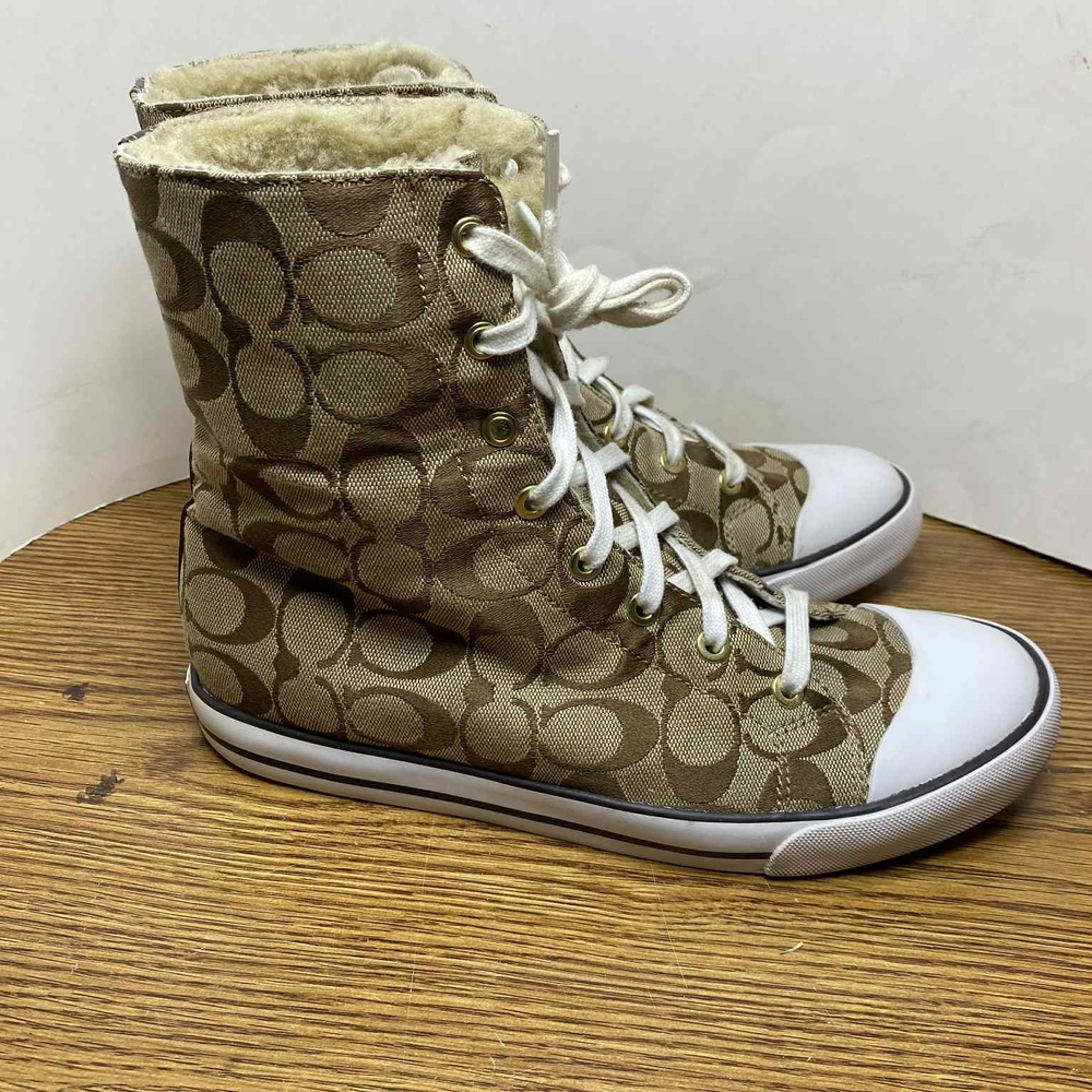 Coach Women's Bonney Sherling Brown and Tan High Top Signature Sneakers Size 10B - Picture 2 of 12